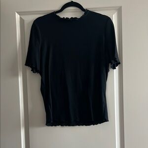 Black Ruffle Trim Women's Top